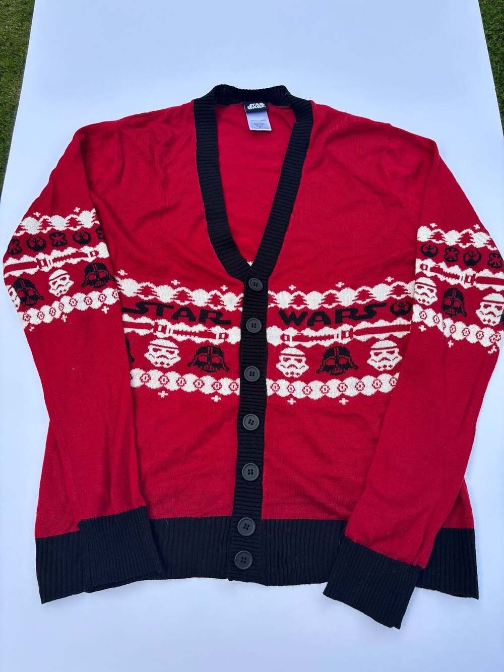 Star Wars Holiday Cardigan Sweater Red Black Size Medium